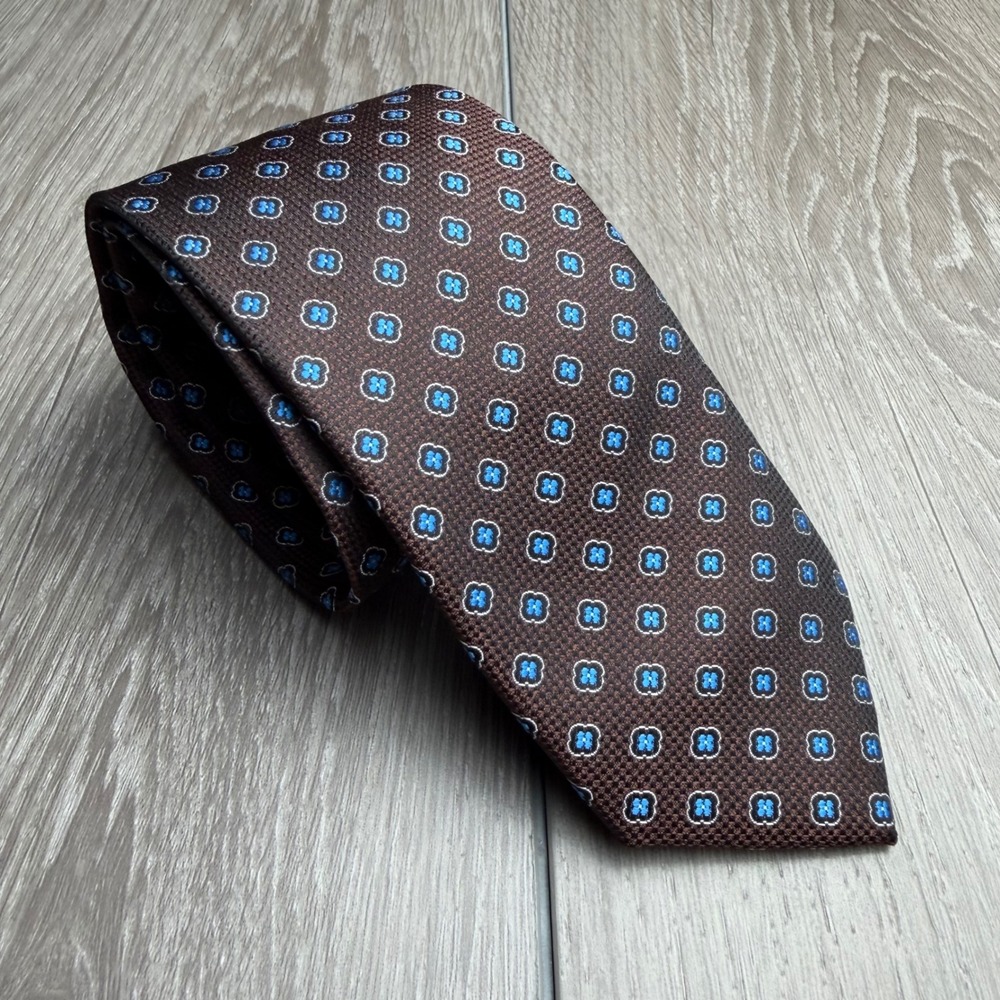 Sprezza x The Blacklist Mens Necktie Geometric Floral Brown Blue
